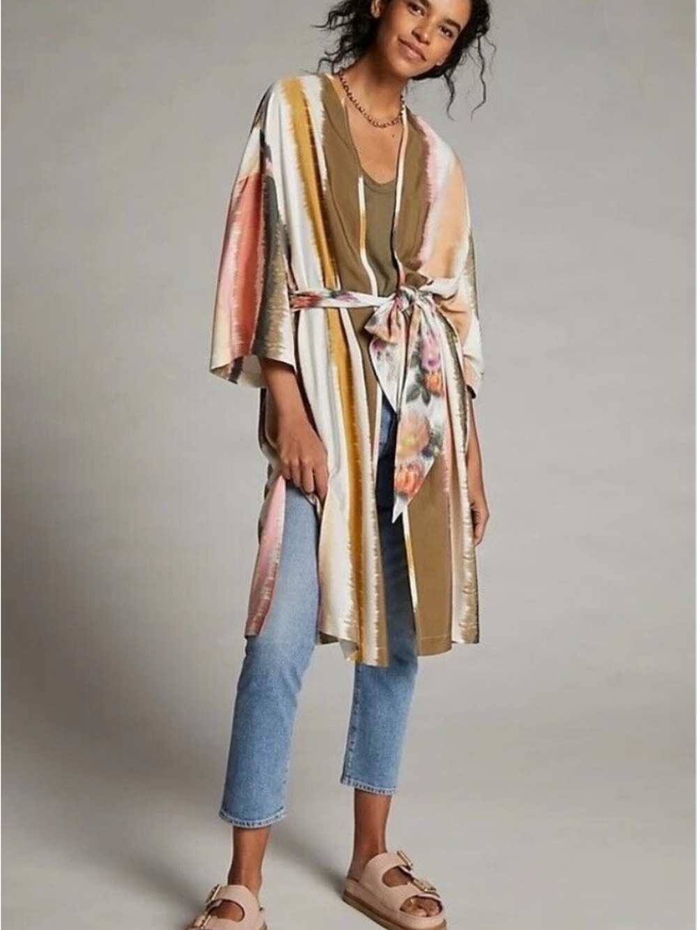 Anthropology watercolor Kimono by Mignon Doo Satin O/S